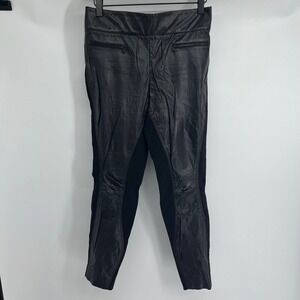 KaufmanFranco Black Leather‎ Wool Blend Pants Side Zip Ankle Size 4